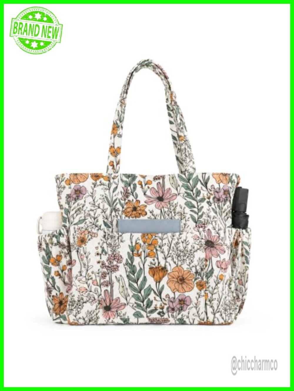Corduroy Tote Bag Large Zip Shoulder Bag with Pockets